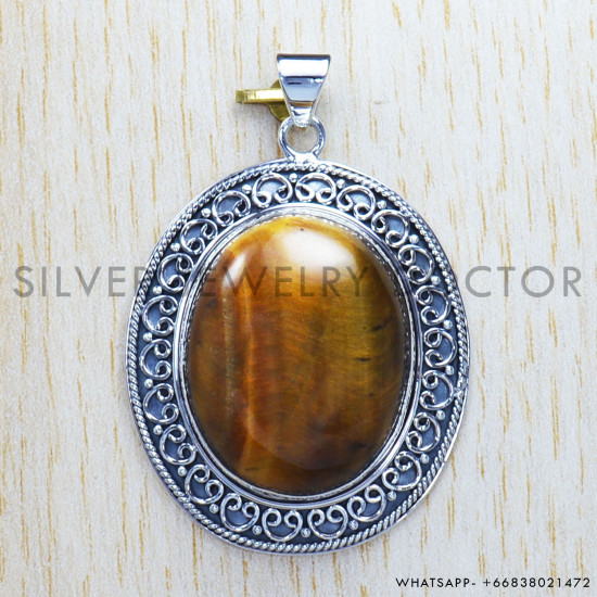 Tiger Eye 925 Sterling Silver Pendant (SJWP-308) Tiger Eye 925 Sterling Silver Pendant (SJWP-308)
