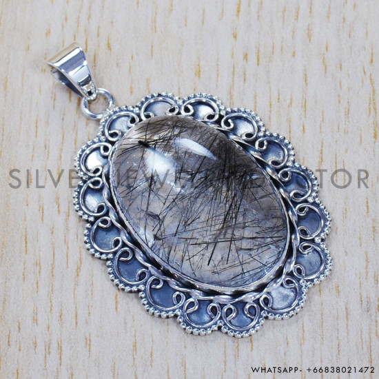 Black Rutile 925 Sterling Silver Pendant (SJWP-310) Black Rutile 925 Sterling Silver Pendant (SJWP-310)