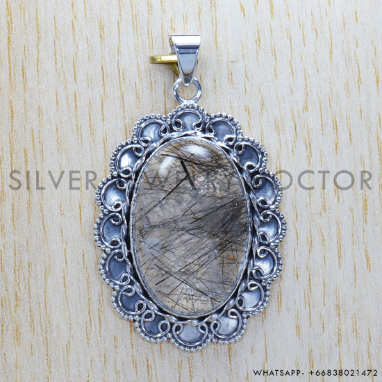 Black Rutile 925 Sterling Silver Pendant (SJWP-310) Black Rutile 925 Sterling Silver Pendant (SJWP-310)