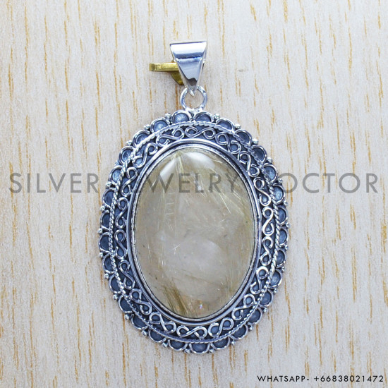 Golden Rutile 925 Sterling Silver Pendant (SJWP-311) Golden Rutile 925 Sterling Silver Pendant (SJWP-311)
