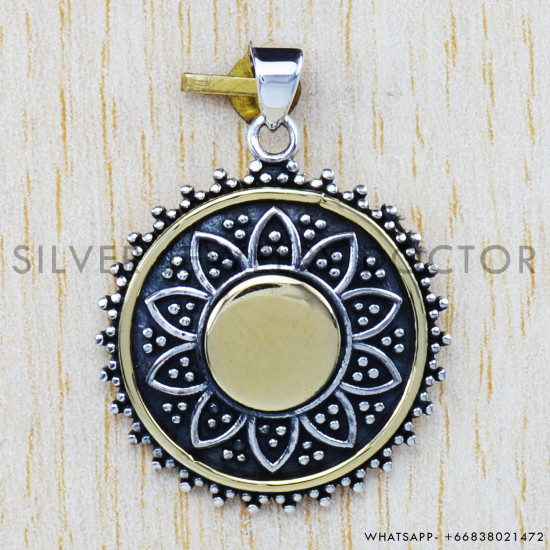 Authentic 925 Sterling Silver Jewelry And Brass Semi Precious Pendant SJWP-32