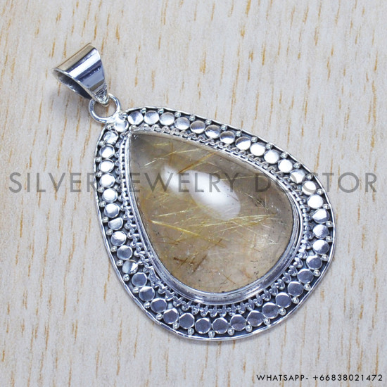 Golden Rutile 925 Sterling Silver Pendant (SJWP-320) Golden Rutile 925 Sterling Silver Pendant (SJWP-320)