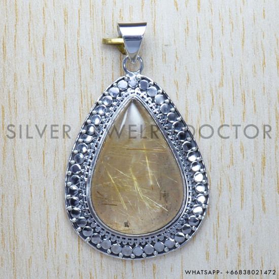 Golden Rutile 925 Sterling Silver Pendant (SJWP-320) Golden Rutile 925 Sterling Silver Pendant (SJWP-320)