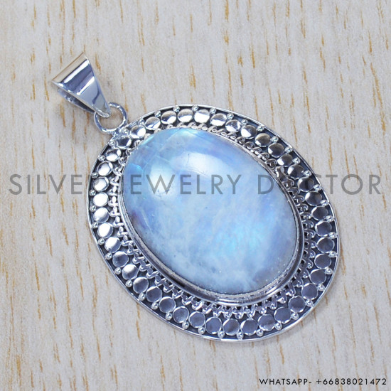 Rainbow Moonstone 925 Sterling Silver Pendant (SJWP-322) Rainbow Moonstone 925 Sterling Silver Pendant (SJWP-322)