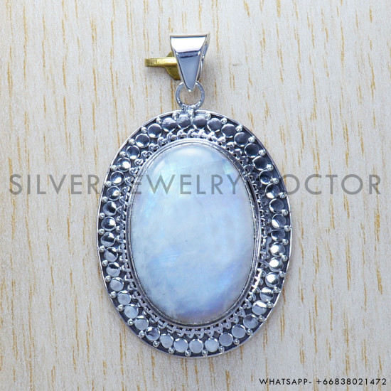 Rainbow Moonstone 925 Sterling Silver Pendant (SJWP-322) Rainbow Moonstone 925 Sterling Silver Pendant (SJWP-322)