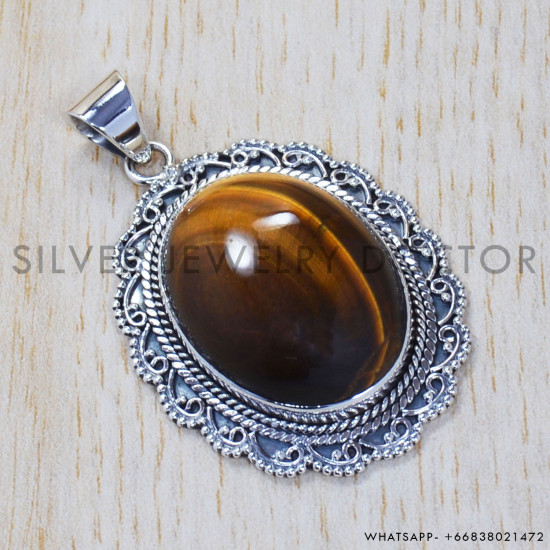 Tiger Eye 925 Sterling Silver Pendant (SJWP-324) Tiger Eye 925 Sterling Silver Pendant (SJWP-324)