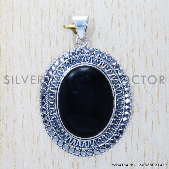 Genuine 925 Sterling Silver Black Onyx Gemstone Wedding Jewelry Pendant SJWP-328 Genuine 925 Sterling Silver Black Onyx Gemstone Wedding Jewelry Pendant SJWP-328