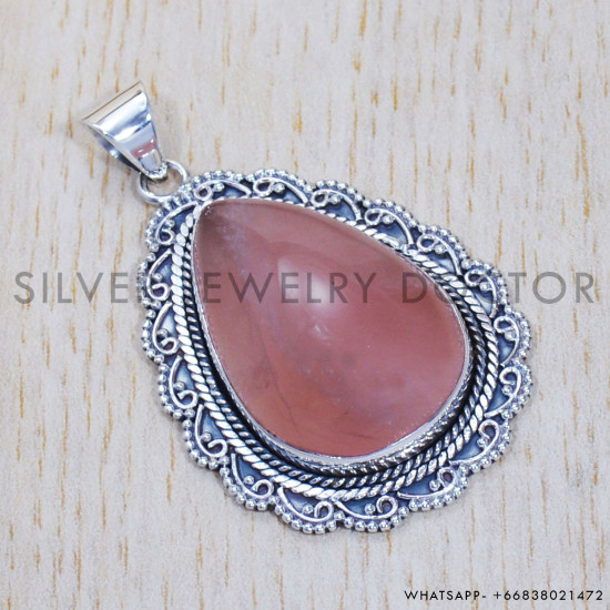 Rose Quartz 925 Sterling Silver Pendant (SJWP-329) Rose Quartz 925 Sterling Silver Pendant (SJWP-329)