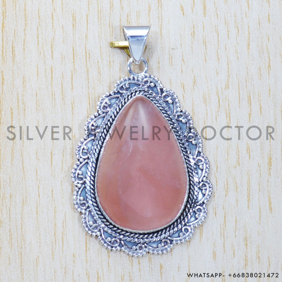 Rose Quartz 925 Sterling Silver Pendant (SJWP-329) Rose Quartz 925 Sterling Silver Pendant (SJWP-329)