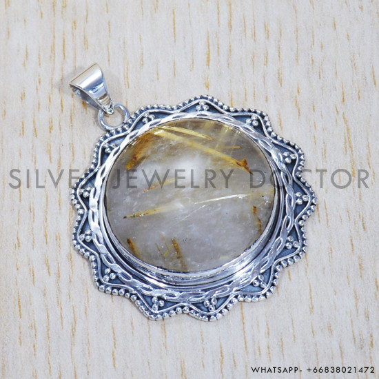 Golden Rutile 925 Sterling Silver Pendant (SJWP-330) Golden Rutile 925 Sterling Silver Pendant (SJWP-330)