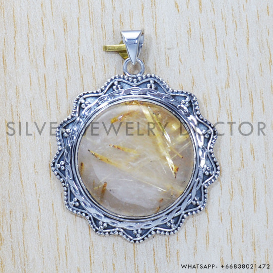 Golden Rutile 925 Sterling Silver Pendant (SJWP-330) Golden Rutile 925 Sterling Silver Pendant (SJWP-330)
