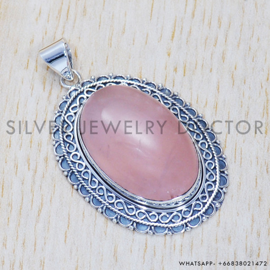 Rose Quartz 925 Sterling Silver Pendant (SJWP-331) Rose Quartz 925 Sterling Silver Pendant (SJWP-331)