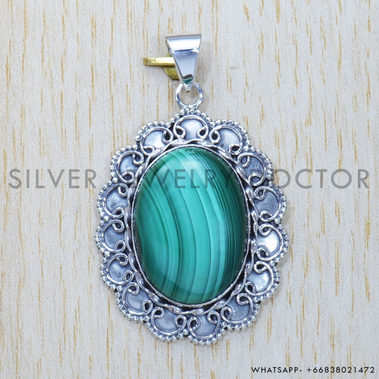 Malachite 925 Sterling Silver Pendant (SJWP-332) Malachite 925 Sterling Silver Pendant (SJWP-332)