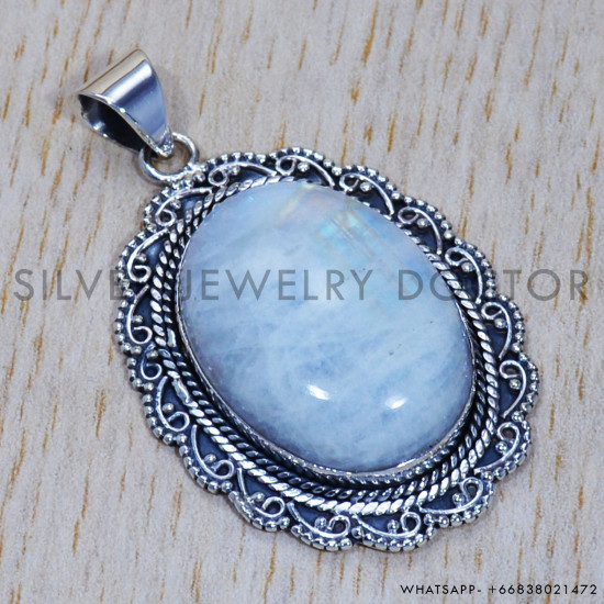 Rainbow Moonstone 925 Sterling Silver Pendant (SJWP-333) Rainbow Moonstone 925 Sterling Silver Pendant (SJWP-333)