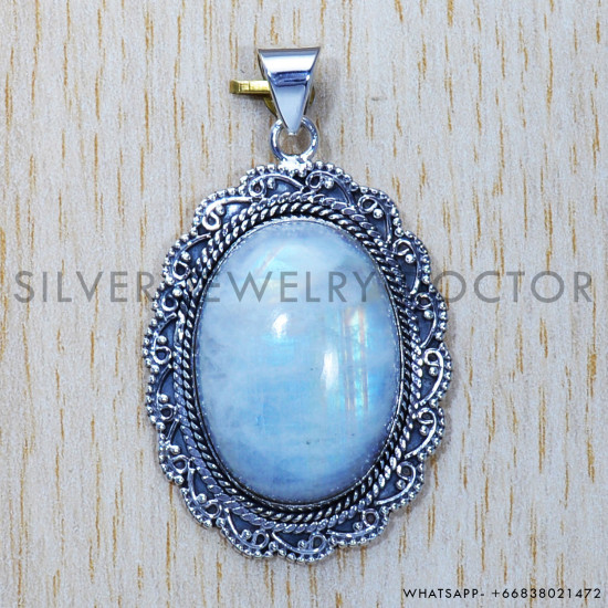 Rainbow Moonstone 925 Sterling Silver Pendant (SJWP-333) Rainbow Moonstone 925 Sterling Silver Pendant (SJWP-333)