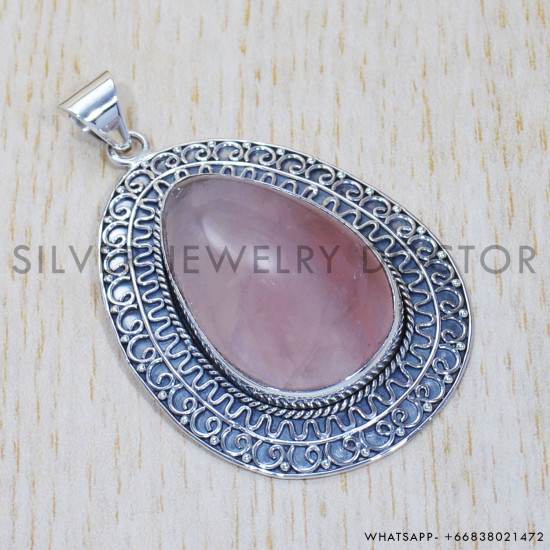 Rose Quartz 925 Sterling Silver Pendant (SJWP-338) Rose Quartz 925 Sterling Silver Pendant (SJWP-338)