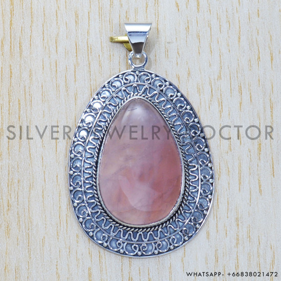 Rose Quartz 925 Sterling Silver Pendant (SJWP-338) Rose Quartz 925 Sterling Silver Pendant (SJWP-338)