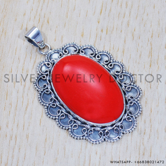 Coral 925 Sterling Silver Pendant (SJWP-340)
