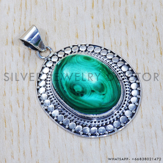 Malachite 925 Sterling Silver Pendant (SJWP-342) Malachite 925 Sterling Silver Pendant (SJWP-342)