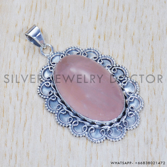 Rose Quartz 925 Sterling Silver Pendant (SJWP-343) Rose Quartz 925 Sterling Silver Pendant (SJWP-343)