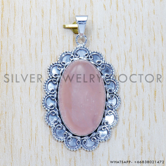 Rose Quartz 925 Sterling Silver Pendant (SJWP-343) Rose Quartz 925 Sterling Silver Pendant (SJWP-343)