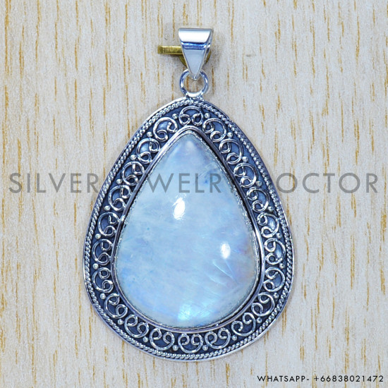Rainbow Moonstone 925 Sterling Silver Pendant (SJWP-345) Rainbow Moonstone 925 Sterling Silver Pendant (SJWP-345)