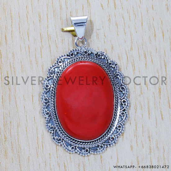 Coral 925 Sterling Silver Pendant (SJWP-357) Coral 925 Sterling Silver Pendant (SJWP-357)