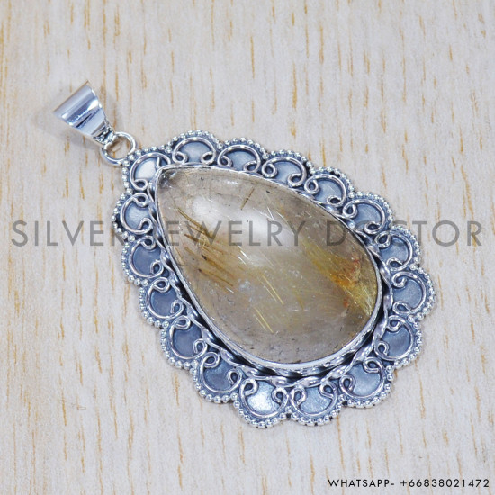 Golden Rutile 925 Sterling Silver Pendant (SJWP-361) Golden Rutile 925 Sterling Silver Pendant (SJWP-361)