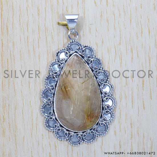 Golden Rutile 925 Sterling Silver Pendant (SJWP-361) Golden Rutile 925 Sterling Silver Pendant (SJWP-361)