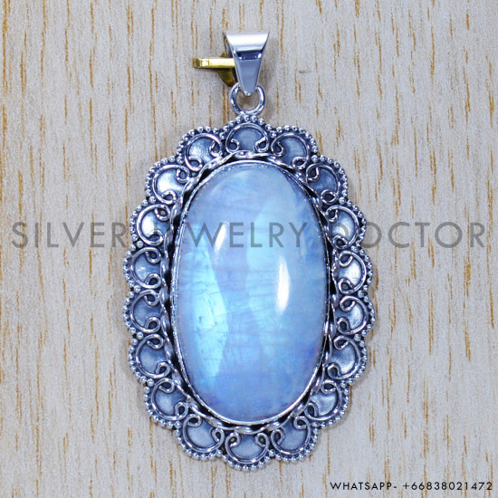 Rainbow Moonstone 925 Sterling Silver Pendant (SJWP-363) Rainbow Moonstone 925 Sterling Silver Pendant (SJWP-363)