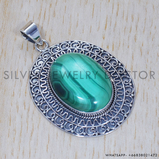 Malachite 925 Sterling Silver Pendant (SJWP-365) Malachite 925 Sterling Silver Pendant (SJWP-365)