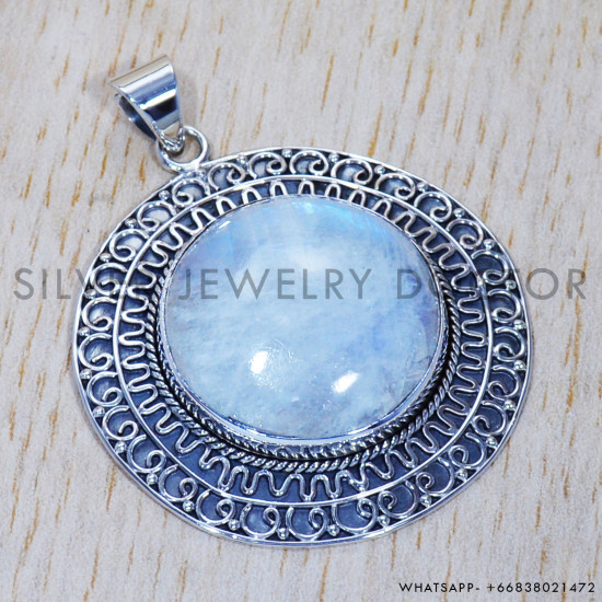 Rainbow Moonstone 925 Sterling Silver Pendant (SJWP-366)