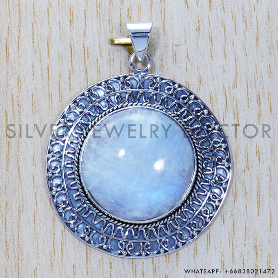 Rainbow Moonstone 925 Sterling Silver Pendant (SJWP-366)