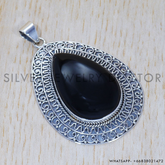 Black Onyx 925 Sterling Silver Pendant (SJWP-367)