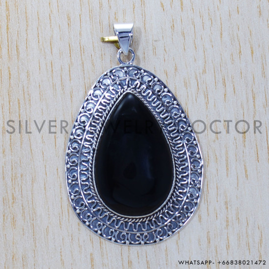 Black Onyx 925 Sterling Silver Pendant (SJWP-367)