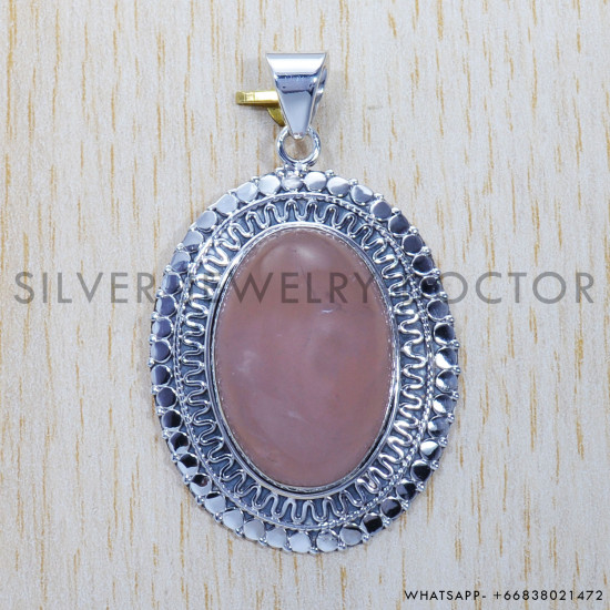 Rose Quartz 925 Sterling Silver Pendant (SJWP-370) Rose Quartz 925 Sterling Silver Pendant (SJWP-370)