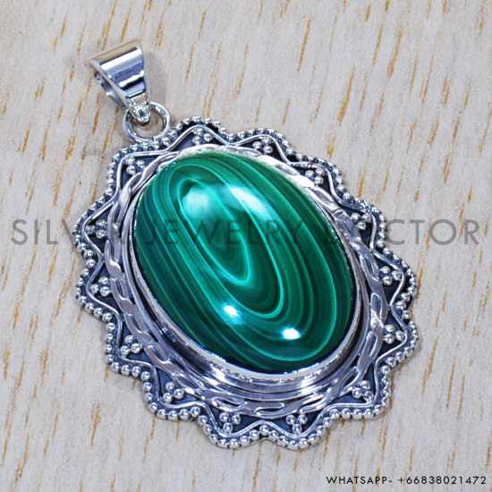 Malachite 925 Sterling Silver Pendant (SJWP-374) Malachite 925 Sterling Silver Pendant (SJWP-374)