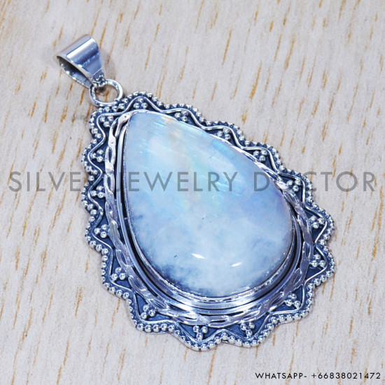 Rainbow Moonstone 925 Sterling Silver Pendant (SJWP-375) Rainbow Moonstone 925 Sterling Silver Pendant (SJWP-375)