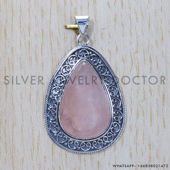 Rose Quartz 925 Sterling Silver Pendant (SJWP-376) Rose Quartz 925 Sterling Silver Pendant (SJWP-376)