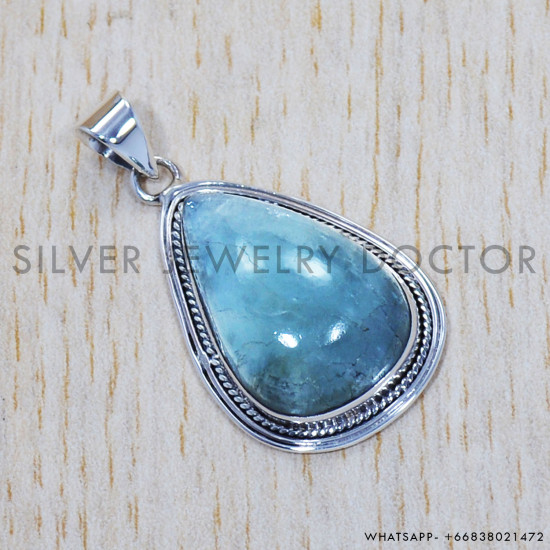 Aquamarine 925 Sterling Silver Pendant (SJWP-395) Aquamarine 925 Sterling Silver Pendant (SJWP-395)