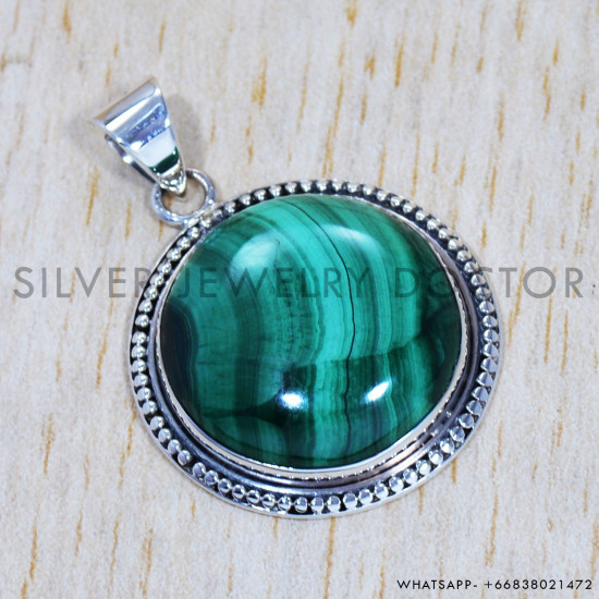 Malachite 925 Sterling Silver Pendant (SJWP-435) Malachite 925 Sterling Silver Pendant (SJWP-435)