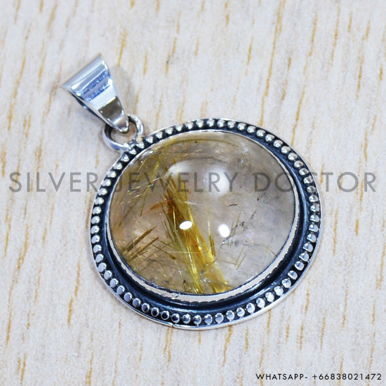 Golden Rutile 925 Sterling Silver Pendant (SJWP-444) Golden Rutile 925 Sterling Silver Pendant (SJWP-444)