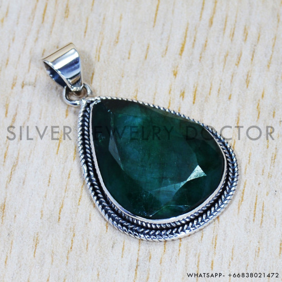 Emerald 925 Sterling Silver Pendant (SJWP-457) Emerald 925 Sterling Silver Pendant (SJWP-457)