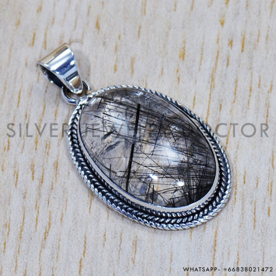 Black Rutile 925 Sterling Silver Pendant (SJWP-459) Black Rutile 925 Sterling Silver Pendant (SJWP-459)