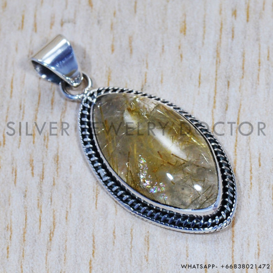 Golden Rutile 925 Sterling Silver Pendant (SJWP-491) Golden Rutile 925 Sterling Silver Pendant (SJWP-491)