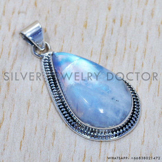 Rainbow Moonstone 925 Sterling Silver Pendant (SJWP-492) Rainbow Moonstone 925 Sterling Silver Pendant (SJWP-492)