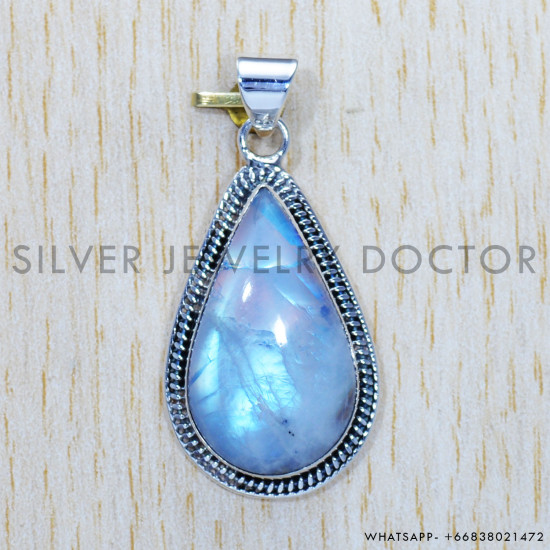 Rainbow Moonstone 925 Sterling Silver Pendant (SJWP-492) Rainbow Moonstone 925 Sterling Silver Pendant (SJWP-492)