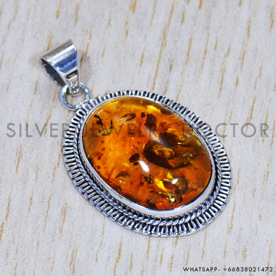Amber 925 Sterling Silver Pendant (SJWP-493)