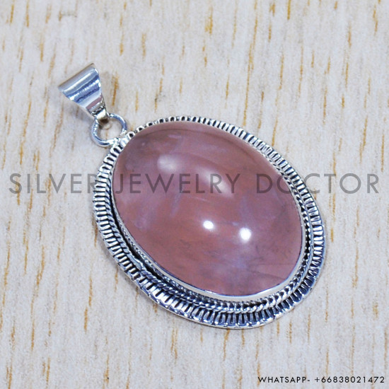 Rose Quartz 925 Sterling Silver Pendant (SJWP-502) Rose Quartz 925 Sterling Silver Pendant (SJWP-502)