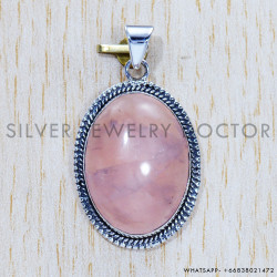 Rose Quartz 925 Sterling Silver Pendant (SJWP-530)